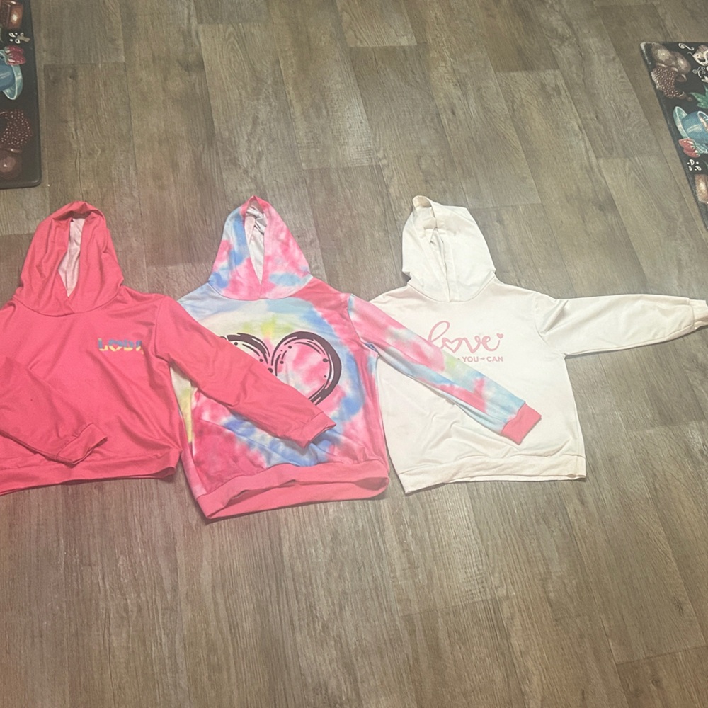 SHEIN Kids Hoodie Trio - Pink, Tie-Dye, White